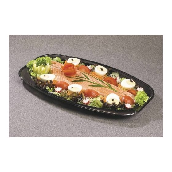 Plat ovale PET noir 35 x 24,5 x 2 cm - par 10 Plat ovale PET noir 35 x 24,5 x 2 cm - par 10