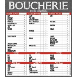 Tableau tarif boucherie maestro VBVA 70 x 80 cm