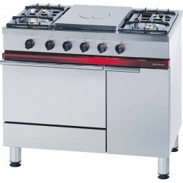 Fourneau 4 feux vifs + pcf sur four gaz GN 1/1