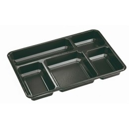 Plateau repas 5 compartiments plastique noir 32 x 22,5 x 3,4 cm - par 25