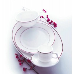 Assiette plate verre trempé blanc/filet bordeaux ø 23,5 cm - par 24