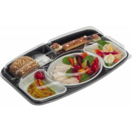 Plateau repas 5 compartiment plastique noir 41,6 x 26 x 7,5 cm - par 15