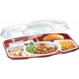 Plateau repas 5 compartiment plastique bordeaux 41,6 x 26 x 7,5 cm - par 15