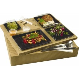 Plateau repas carton 4 compartiments PS et PET noir - par 2