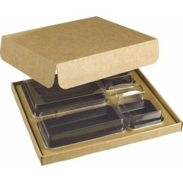 Plateau repas carton 4 compartiments avec couvercle noir - par 30