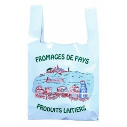 Sac bretelles blanc "Fromagerie" PEBD 50 µ 45 x 26 + 7 cm - par 500