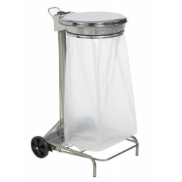 Support sac poubelle 110 L mobile inox à pédale