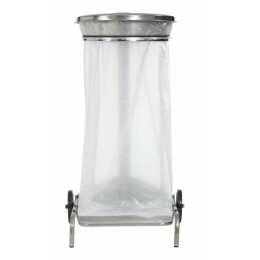 Support sac poubelle 110 L mobile inox à pédale