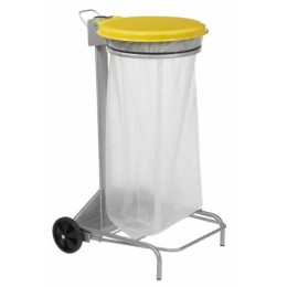 Support sac poubelle 110 L mobile jaune à pédale