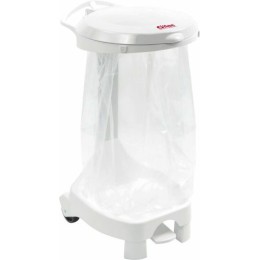 Porte sac poubelle 120 L à pédale et couvercle blanc