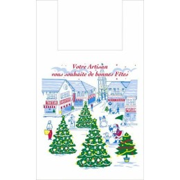 Sac bretelles "Joyeuses fêtes" PEBD 50 µ 50 x 30 + 7 cm - par 500