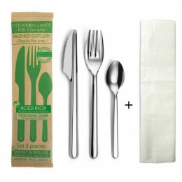 Kit couverts inox réutilisables Leaves - par 50