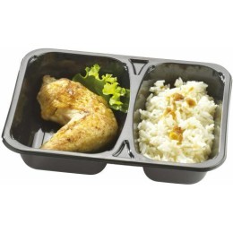 Barquette CPET scellable noire 2 compartiments 45 + 60 cl - par 320