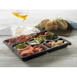 Plateau repas 7 compartiments RPET noir + couvercle - par 5