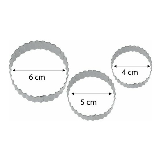 Emporte pièce inox rond cannelé 4 cm, 5 cm et 6 cm- par 3