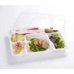 Plateau repas 6 compartiments PS blanc 37 x 27,1 x 3,4 cm - par 25