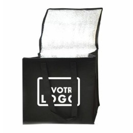 Sac isotherme noir 20x x 35 + 45 cm personnalisable recto / verso - par 50