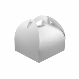 Boîte pâtissière en carton à poignée blanche 17 x 15 x 5,5 cm - par 50