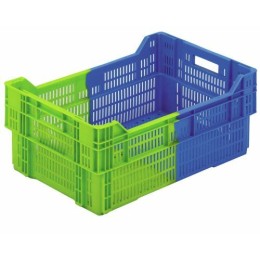 Caisse ajourée gerbable PEHD vert/bleu 45L - 60 x 40 x 24,4 cm