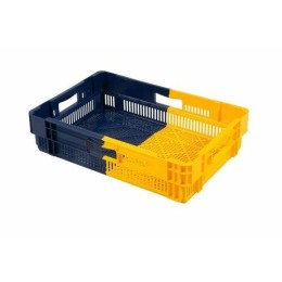 Caisse ajourée gerbable PEHD bleu et jaune 25L - 60 x 40 x 14,7 cm