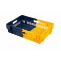 Caisse ajourée gerbable PEHD bleu et jaune 25L - 60 x 40 x 14,7 cm
