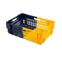 Caisse ajourée gerbable PEHD bleu et jaune 34L - 60 x 40 x 18,7 cm