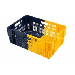 Caisse ajourée gerbable PEHD bleu et jaune 47L - 60 x 40 x 24,5 cm