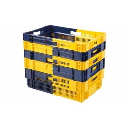 Caisse ajourée gerbable PEHD bleu et jaune 47L - 60 x 40 x 24,5 cm