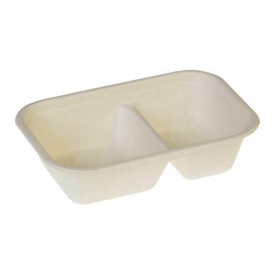 Barquette bagasse 2 compartiments 1000 ml - par 125 Barquette bagasse 2 compartiments 1000 ml - par 125