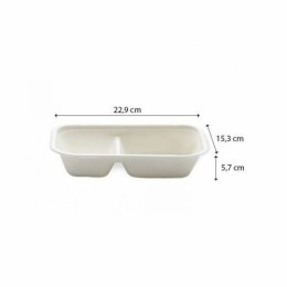 Barquette bagasse 2 compartiments 1000 ml - par 125