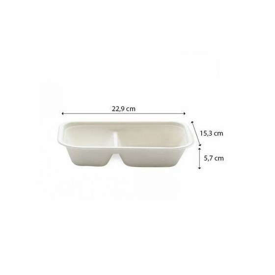 Barquette bagasse 2 compartiments 1000 ml - par 125 Barquette bagasse 2 compartiments 1000 ml - par 125