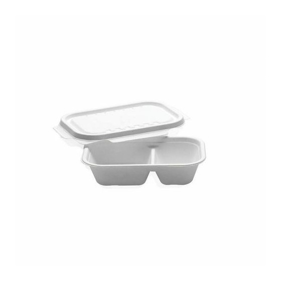 Barquette bagasse 2 compartiments 1000 ml - par 125 Barquette bagasse 2 compartiments 1000 ml - par 125