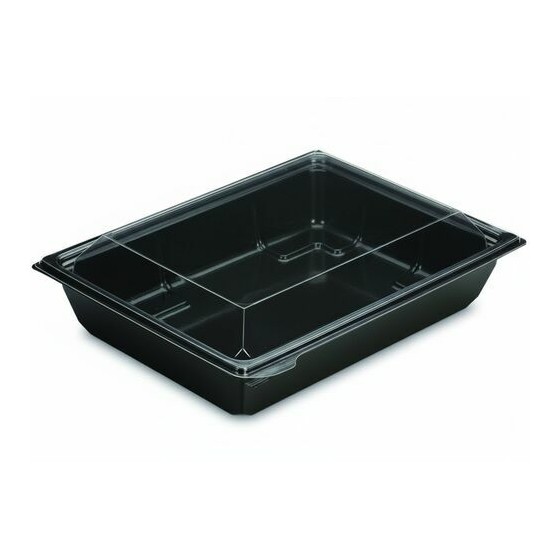 Boîte à salade plastique noire avec couvercle Freshipack 1200 ml - par 30 Boîte à salade plastique noire avec couvercle Freshipack 1200 ml - par 30