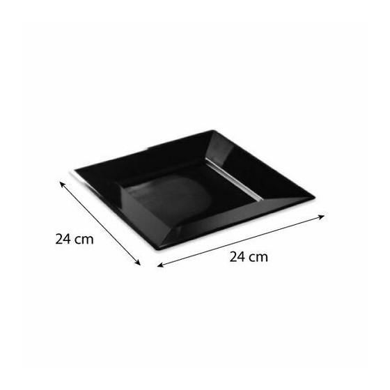 Assiette carrée réutilisable PS noir 240 mm - par 12 Assiette carrée réutilisable PS noir 240 mm - par 12