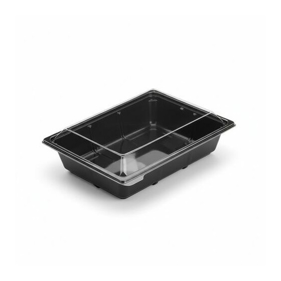 Boîte à salade plastique noire avec couvercle Freshipack 900 ml - par 30 Boîte à salade plastique noire avec couvercle Freshipack 900 ml - par 30