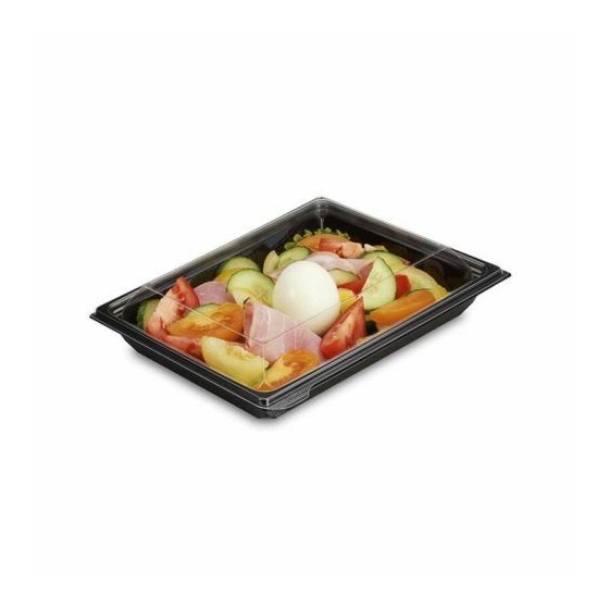 Boîte à salade plastique noire avec couvercle Freshipack 900 ml - par 30 Boîte à salade plastique noire avec couvercle Freshipack 900 ml - par 30