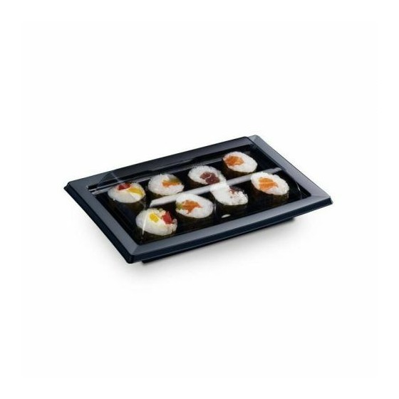 Ravier noir sushi et produits frais Quadripack + couvercle 17 x 10,5 cm - par 25 Ravier noir sushi et produits frais Quadripack + couvercle 17 x 10,5 cm - par 25