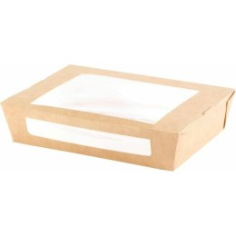 Barquette kraft brun biodégradable 1200 ml avec fenêtre PLA - par 200