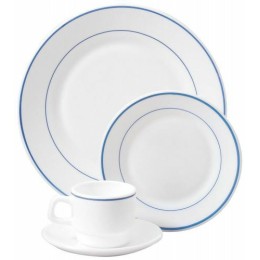 Assiette plate verre trempé blanc/filet bleu ø 15,5 cm - par 24