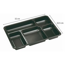 Plateau repas 5 compartiments plastique noir 32 x 22,5 x 3,4 cm - par 25
