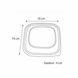 Couvercle plastique transparent pour saladier carré biseauté pulpe de canne 750 ml - par 50