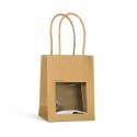 Sac papier kraft brun à poignées torsadées avec fenêtre 11,5 + 6,5 x 14,7 cm - par 25