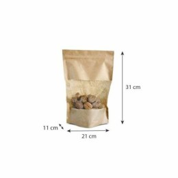 Sachet Doypack kraft brun avec zip et fenêtre 21 + 11 x 31 cm - par 100