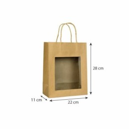 Grand sac kraft brun à poignées torsadées avec fenêtre 22 + 11 x 28 cm - par 12