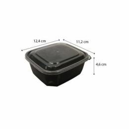 Barquette plastique PP noir 370 ml avec couvercle - par 50