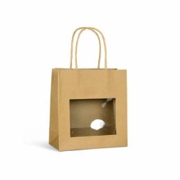 Sac papier kraft brun à poignées torsadées avec fenêtre 18 + 8 x 19 cm - par 12
