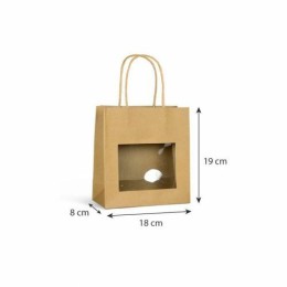 Sac papier kraft brun à poignées torsadées avec fenêtre 18 + 8 x 19 cm - par 12