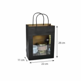 Grand sac kraft noir à poignées torsadées avec fenêtre 22 + 11 x 28 cm - par 12
