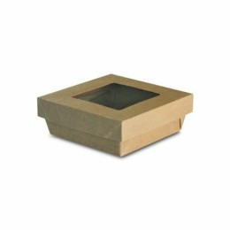 Barquette kraft brun ingraissable avec fenêtre 500 ml - par 50