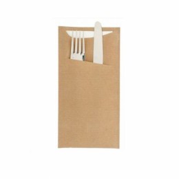 Étui à couverts kraft brun avec serviette blanche 22,5 x 11,5 cm - par 100